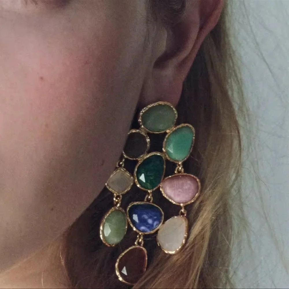 Artisan Mosaic Bold Multicolor Crystal Drops Earrings